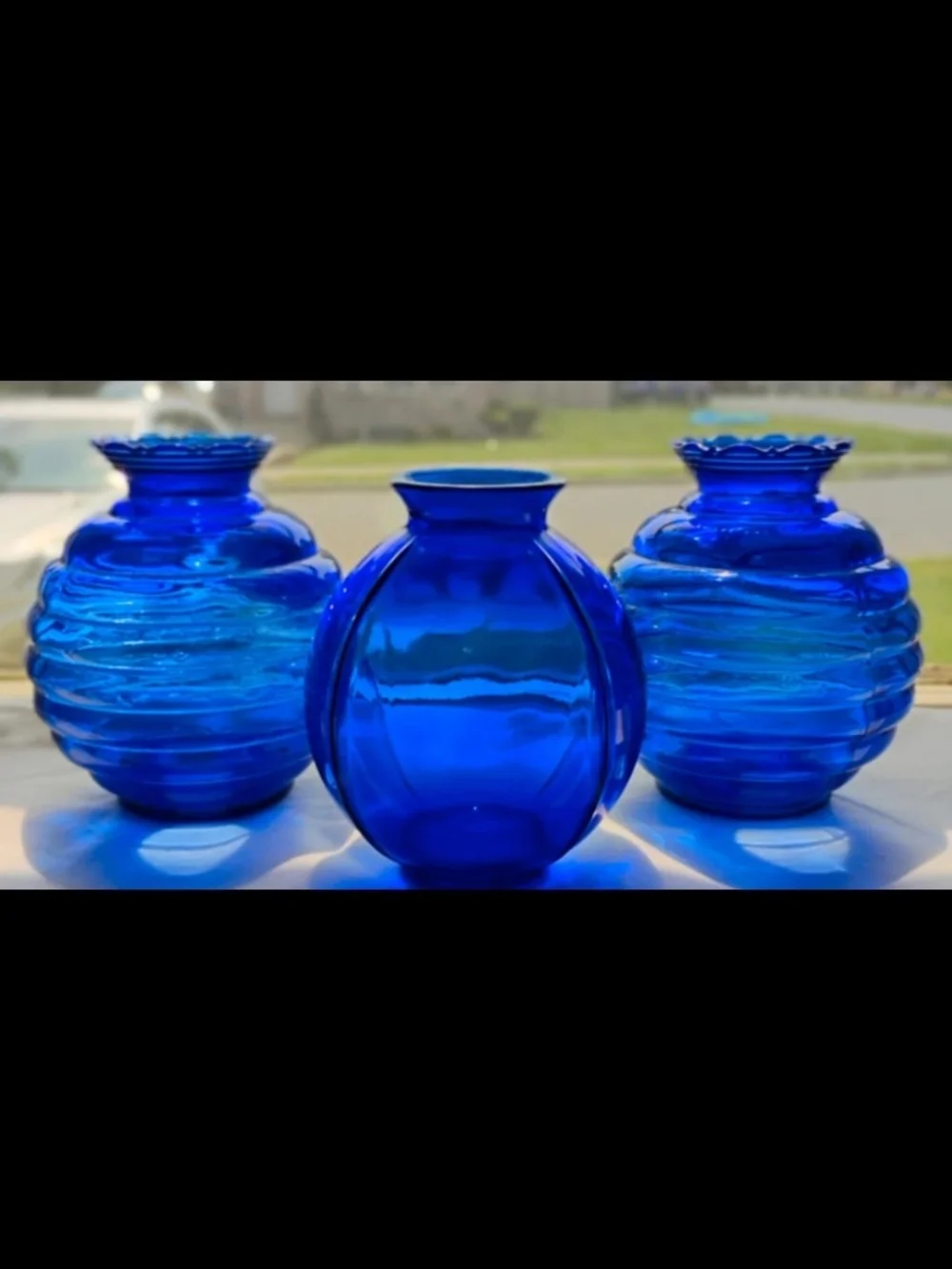 Cobalt Blue Glass Vases - Beehive Pair & Globe Vase Trio